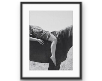 Vintage Girl on Horse Print | Boho Equestrian Wall Art (Digital Download)