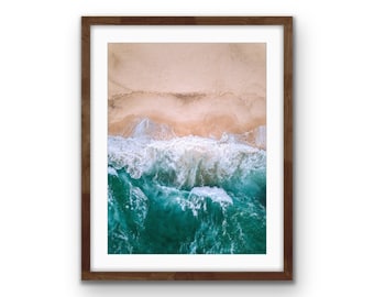Aerial Beach Photography Print, Turquoise Ocean Waves (Digital Download)
