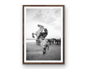 Cowboy on Rearing Horse Photo | Retro Ranch Art (Digital Download)