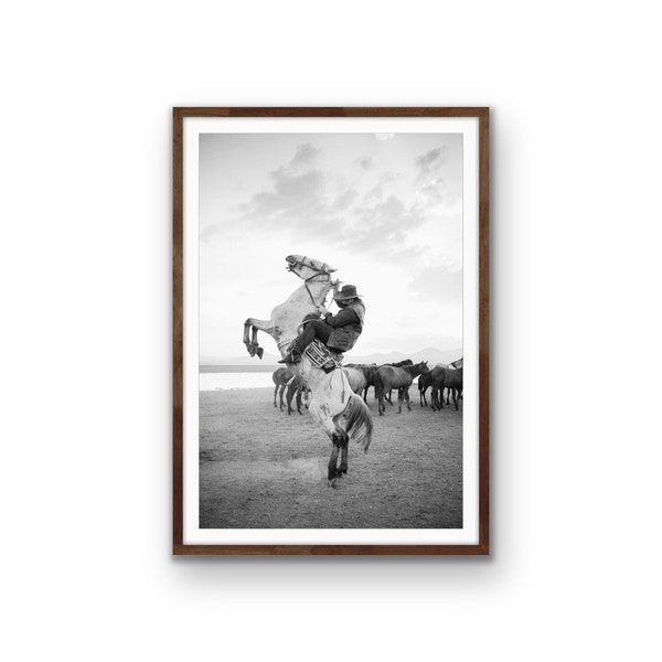 Horse Rider Print | Cowboy Art | INSTANT DOWNLOAD | Retro Printable Art | Modern Minimalist Farm Animal | Boho Ranch Photo | Country Western
