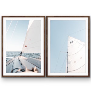 Nautical Art Set | Sailboat Full Sail Fine Art Prints | Printable Wall Art Decor | Download Sailing Poster Nautical Ocean Themed Home Decor