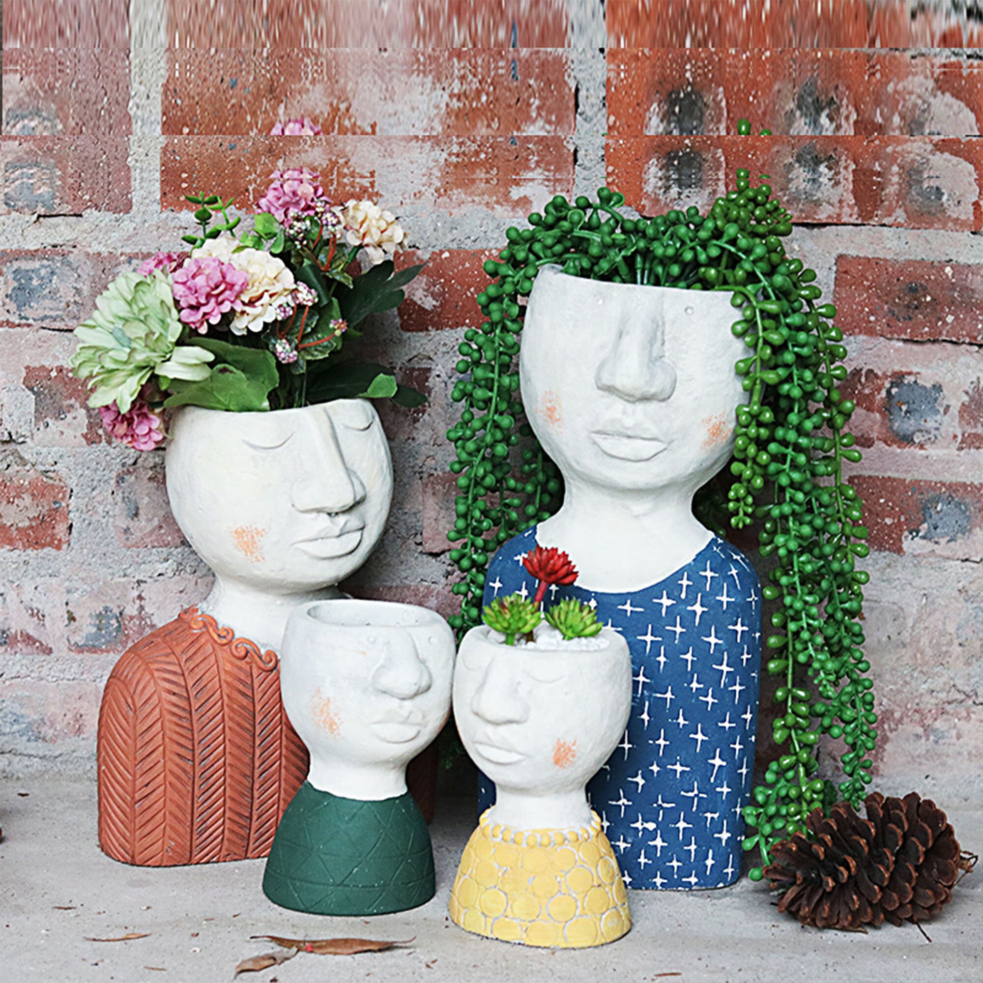 Indoor Planterscement Flower Vase Human Face Etsy