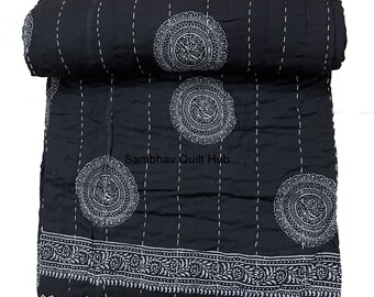 Doble Tamaño FLORAL KANTHA QUILT de Bloque de Mano 100/% Algodón Colcha Bloque de Mano India