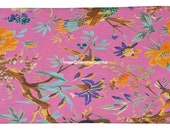 Bird Floral Print Quilting Cotton Fabric for Sewing Dress and Making Wedding Party Tablecloth Table Runner Decorations Garments Crafts,