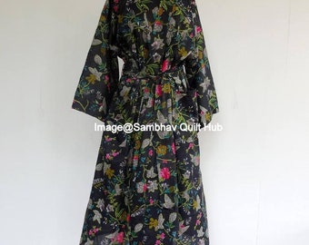 Floral Sloth Pattern Print Women Long Robe