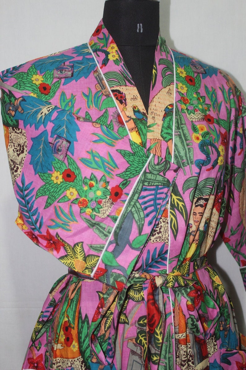 Long Pink Cotton Kimono Robe Mothers Day Dressing Gown Etsy