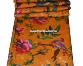 Bird Floral Print Quilting Cotton Fabric for Sewing Dress and Making Wedding Party Tablecloth Table Runner Decorations Garments Crafts,