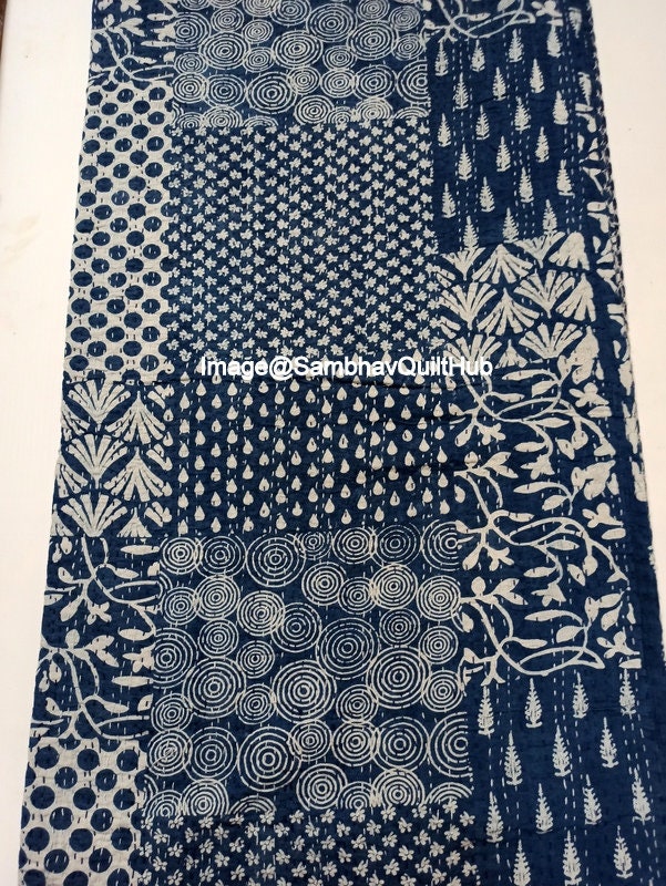 Blue Indigo Print Quilting Kantha Original Handmade Indian | Etsy