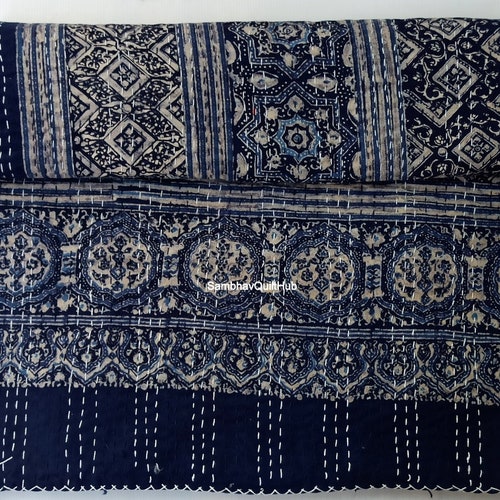 Indian Blue Ajrakh Handblock Handmade Bedspread Coverlet Throw - Etsy