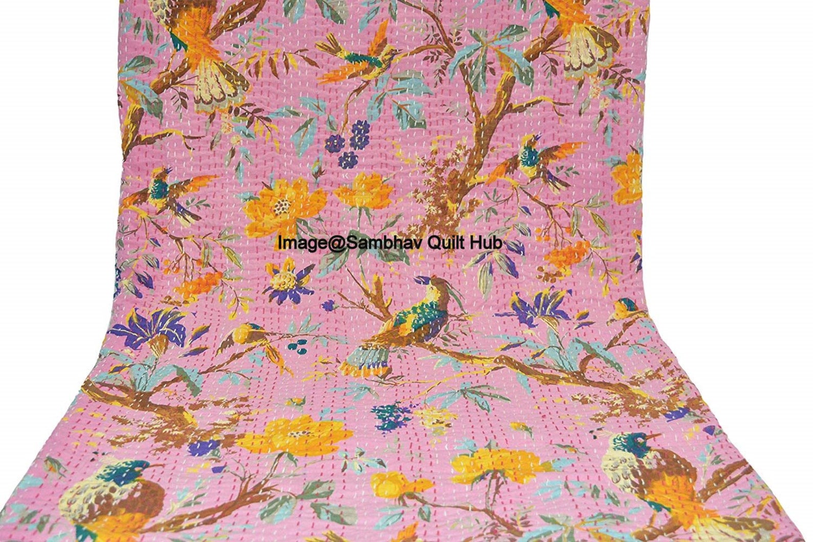 Baby Pink Bird Print Twin Size Kantha Quilt Kantha Blanket Etsy