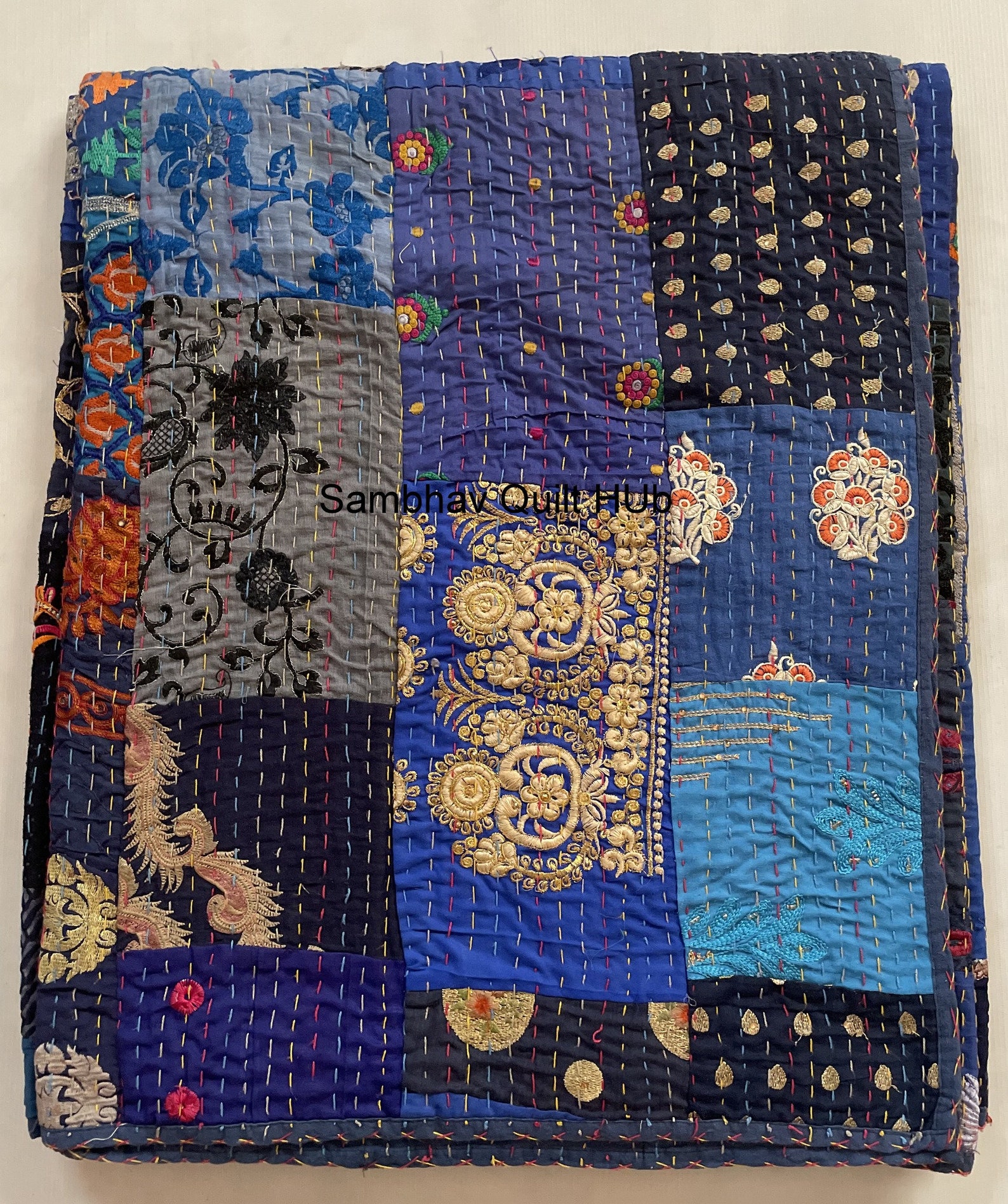 Multicolor Patchwork Quilt Vintage Indian Reversible Quilted Etsy