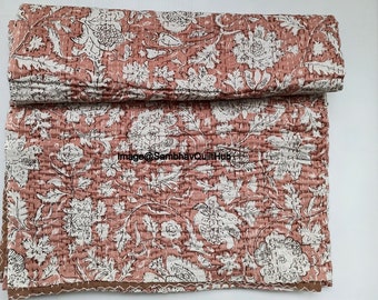 Handmade Queen Crown Mukut QuiltIndian Kantha BedcoverInsomnia BlanketCotton bed throwOrganic beddingCoverlet QueenFloral bedspread