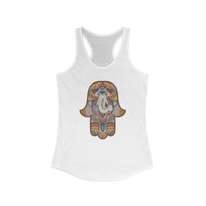 Colorful Hamsa Elephant Women's Ideal Racerback Tank, Boho Tank, Yoga Shirt, Hand Of Fatima