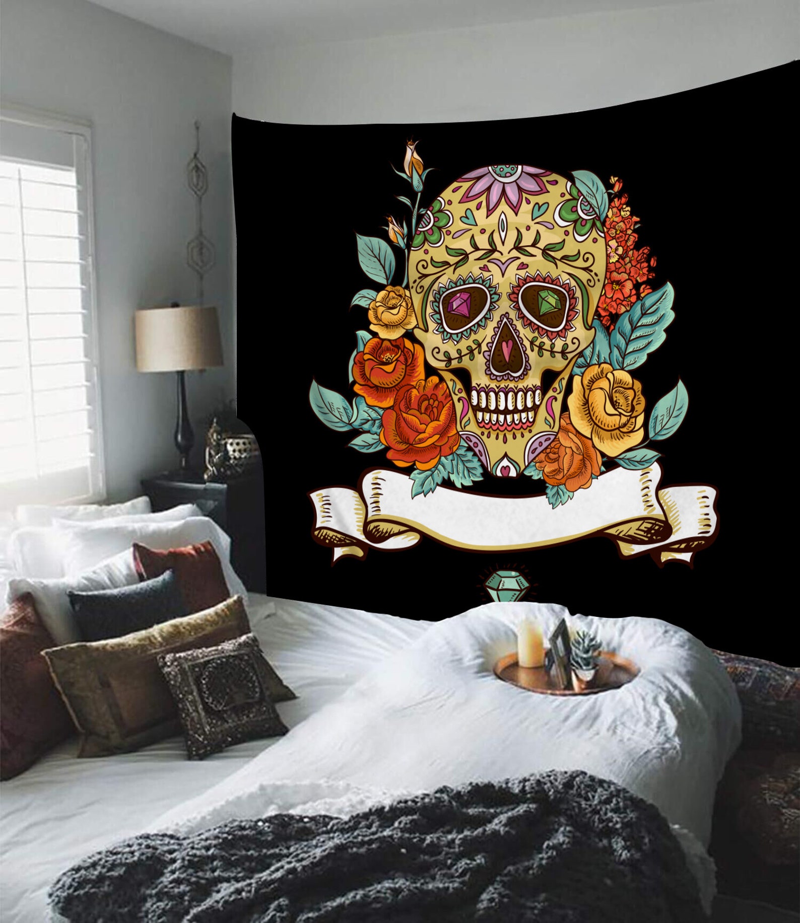 Skull Tapestry Skeleton Tapestry Skull Living Room Decor Etsy