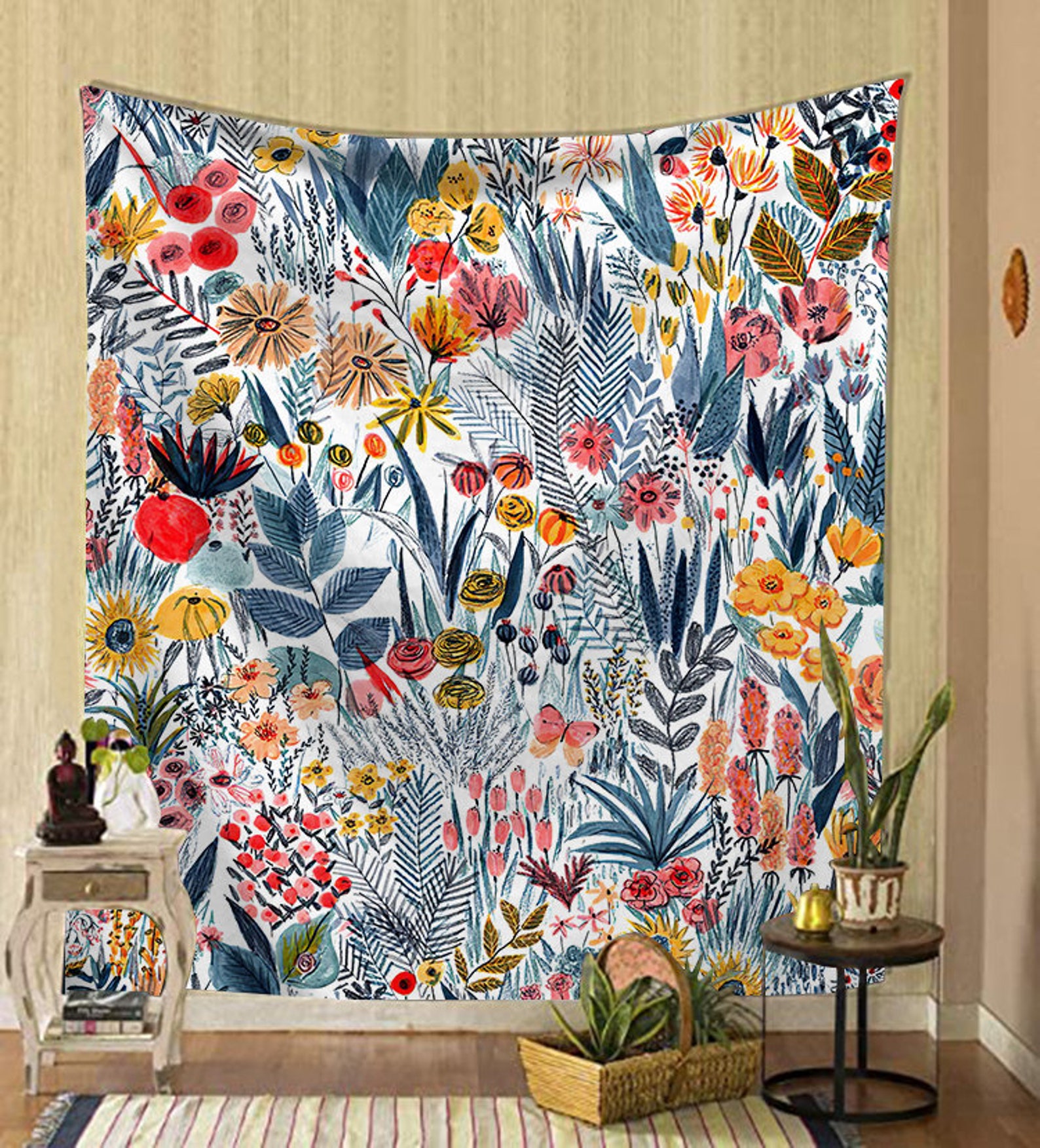 Handpainted Art Tapestry Flowers and Plants Tapestry Etsy UK