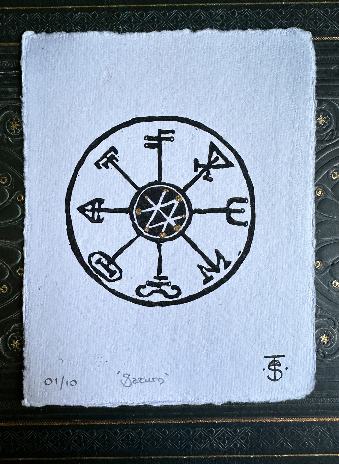 Saturn Limited Edition Hand Embellished A7 Woodblock Print - Etsy