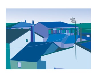 Digital illustration print, Spanish rooftops