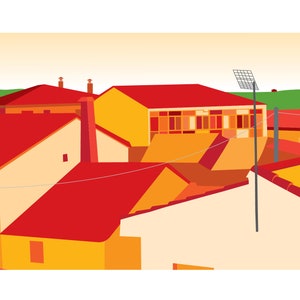 Illustration print, Spanish rooftops