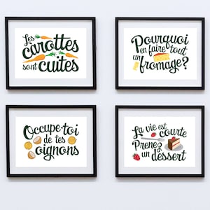 Funny French kitchen expressions, printable kitchen art set