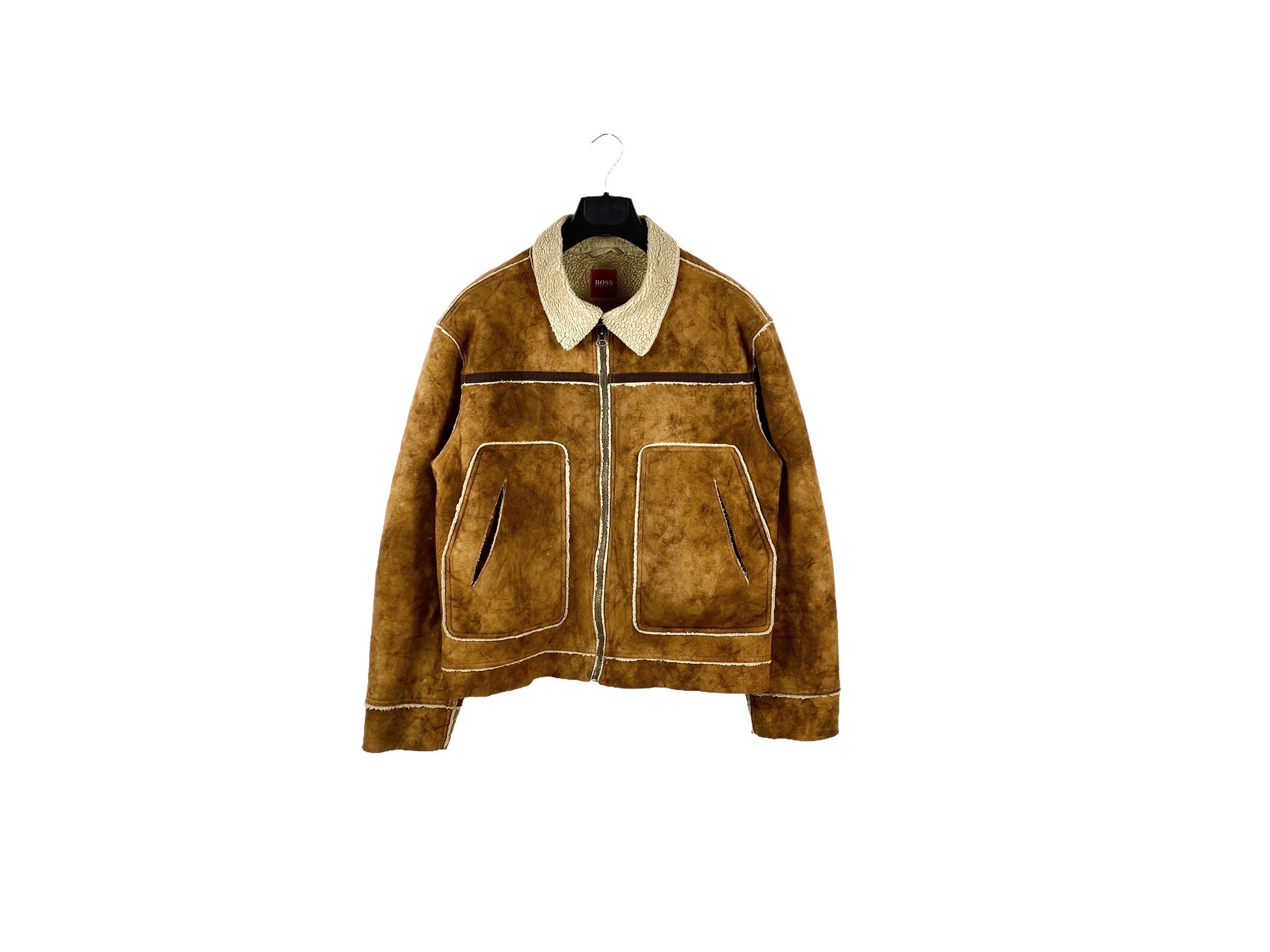 Vintage HUGO BOSS Bomber Sheepskin Style Coat Long Sleeve Fur 