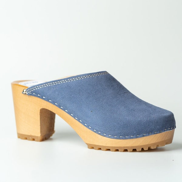 suede clogs with heel