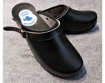 BLACK Wooden CLOGS for MAN leather linden wood man's Boots