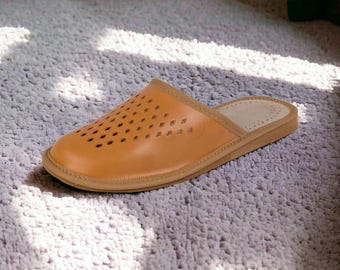 Pantuflas de cuero para hombre hechas a mano: sin cordones y antideslizantes