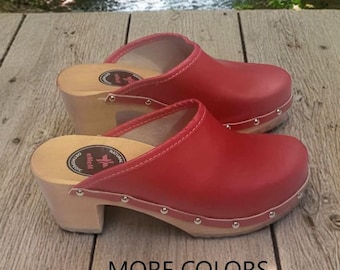 New Clogs Swedish Wooden Clogs Leather High Heel Shoes Clogs Clog Womens Black Clogs Boots Womens Moccasins Wood Clog Clogs Sandal High Heel