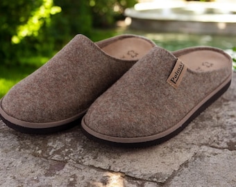 Herren Handgefertigte Alpaka Wollfilz Clogs - Stilvolle und Komfortable Natürliche Wolle Hausschuhe Profilierte Hausschuhe für Jeden Tag Komfort und Eleganz