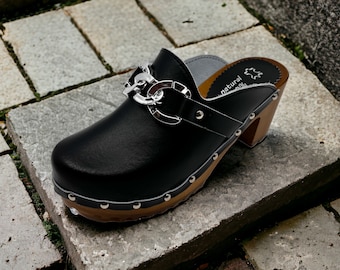 New Clogs Swedish Wooden clogs Women clogs Leather clogs Clog Womensblack or white with jewelry Boots Womens moccasins Wood clog sandal