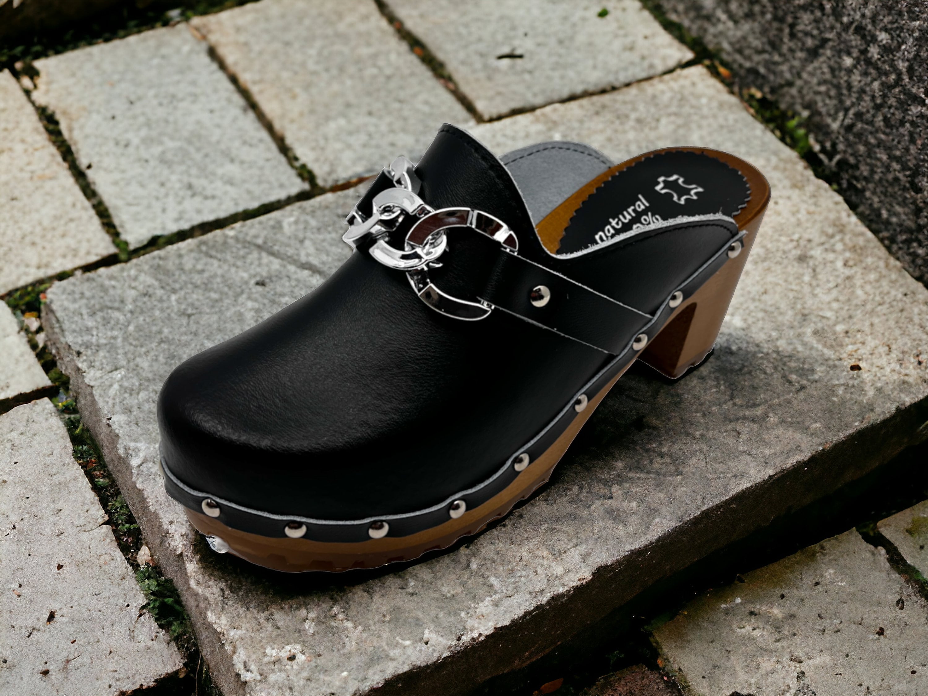 Zuecos nuevos Zuecos suecos de madera Zuecos de mujer Zuecos de cuero Zueco de mujer negro o blanco con joyas Botas Mocasines de mujer Sandalia tipo z