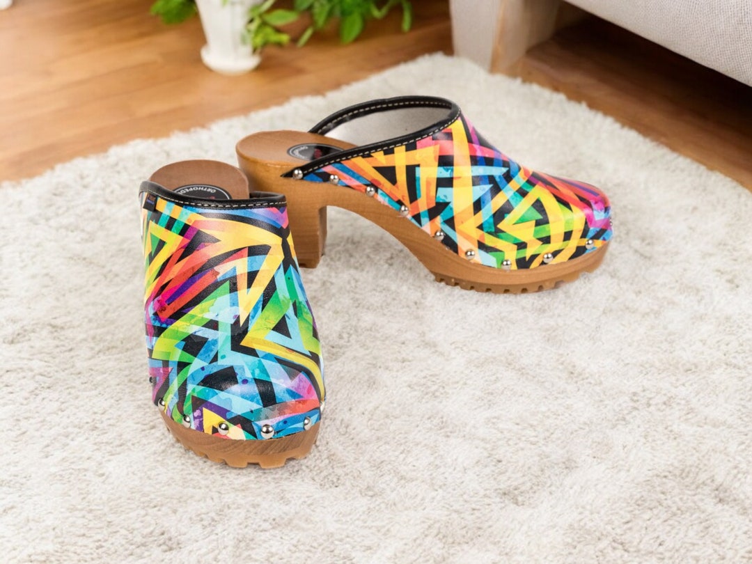 Stylish and Comfortable Women's Handmade Rainbow Leather Clogs ...