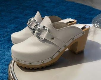 Mules En Cuir Blanc à Talon Aiguille 12 Cm - Modèle Ajouré Chic - Made In Italy - Tailles 35 à 42