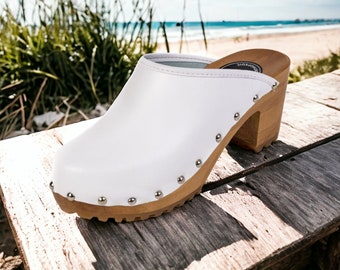 New Clogs Handmade Swedish Wooden clogs Women clogs Leather clogs Clog Boots Womens moccasins Wood clog Clogs sandal high heel Black White