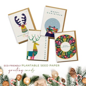 Eco-Friendly Biodegradable Seed Paper Plantable Cartes de vœux Noël Multi Pack - Scandi (4 Pack)