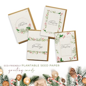 Ökologisch biologisch abbaubares Saatpapier Pflanzkarten Karten Weihnachten Xmas Multi Pack - Holly (4er Pack)