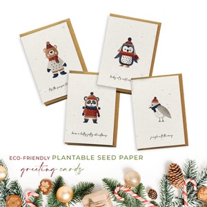 Eco-Friendly Biodegradable Seed Paper Plantable Cartes de vœux Noël Multi Pack - Festive Friends (4 Pack)
