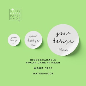 Biologisch afbreekbare milieuvriendelijke aangepaste ronde stickers waterdicht - 25mm 38mm 63mm - mat recyclebare zakelijke trouwetiketten - uw logo of ontwerp