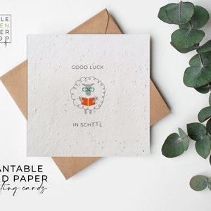 Fleurs en papier semences, cartes en papier semences, carte imprimée pour semences, cadeau jardinage respectueux de l'environnement - mouton - Good Luck School
