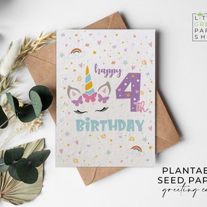 Cartes en papier de graines de fleurs plantables A6 - Anniversaire Licorne 4 - Anniversaire, Enfants, Filles, Amis, Salutations, Jardinage, Écologique, Biodégradable