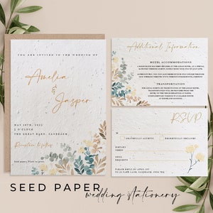 WEDDING INVITES Set, Plantable CARDS, Wedding Seed Card, Personalized Eco-Friendly Sustainable Wedding Invitation Cards, Biodegradable Card