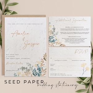 ENSEMBLE D’INVITATIONS DE MARIAGE, CARTES plantables, Carte de graines de mariage, Cartes d’invitation de mariage écologiques et durables personnalisées, Carte biodégradable