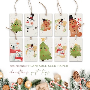 Etiquettes cadeaux en papier pour graines de plantage, Noël, Noël, biodégradables et respectueuses de l'environnement - Bonhomme en pain d'épice (paquet de 10)