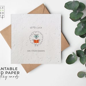Papier de graines de FLEURS, cartes de papier de graines, carte de graines imprimées, cadeau de jardinage écologique - Mouton - Examen de bonne chance