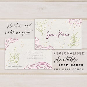 Cartes de visite en papier graines de fleurs à planter (85 x 55 mm) - PERSONNALISÉES SUR MESURE - Cartes de visite pour présentation, écologiques, biodégradables