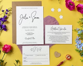 Plantable Wedding Invitations | Seed Paper Wedding Invites with Envelopes | Eco Friendly Biodegradable Stationery | Signature