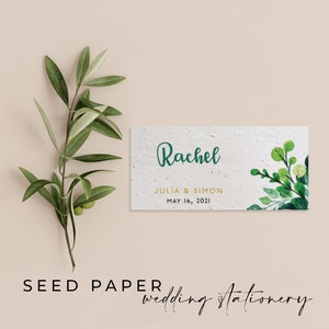 PAPIER DE SEMENCES à planter Respectueux de l'environnement Durable Biodégradable Carte de place pour fête de mariage Nom de lieu - Feuillage