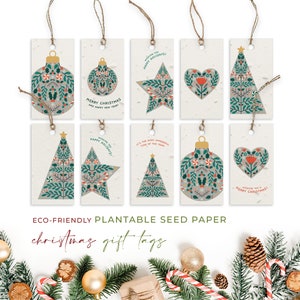Etichette regalo in carta con semi piantabili, Natale, ecologiche, biodegradabili - Pace. Amore. Gioia. (Confezione da 10)