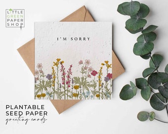 Tarjetas de papel de semillas de flores plantables - Lo siento - Disculpas, arrepentimiento, saludos, jardinería, regalo, amigos, familia, ecológico, biodegradable