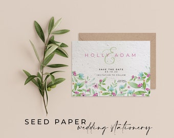 Plantable SEED PAPER Eco-friendly Sustainable Biodegradable Wedding Save the Date Invitation - Spring